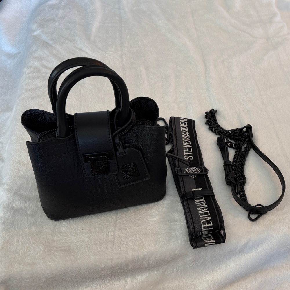 Steve Madden Black Mini Satchel with Branded Strap